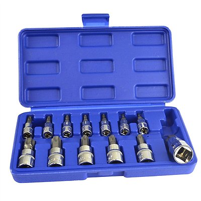 13pc Torx Star Bit Socket Set 1/4 3/8 and 1/2'' Drive