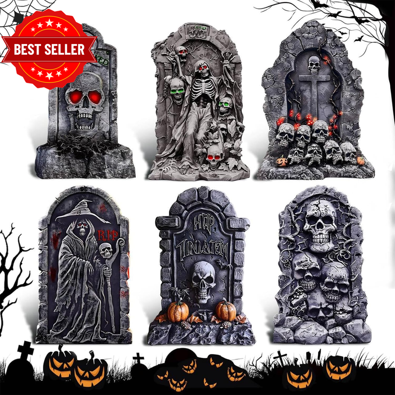 6Pcs Halloween Decorations Outdoor Tombstones Halloween Gravestones Decor Large