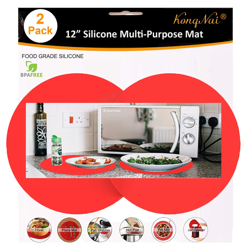 Silicone Microwave Mat 12 Inch, Non Stick Turntable Safe Baking Mat for Kitchen,