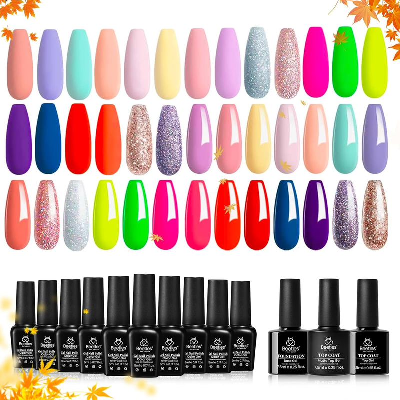 Beetles Gel Polish Nail Set 23PCS Collection Pastel Yellow Blue Pink Neon Red Gl