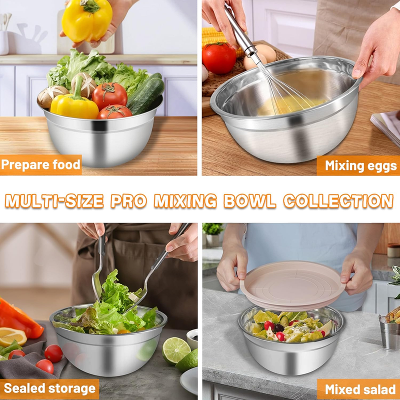 Mixing Bowls with Airtight Lids for Kitchen, 7 Piece Stainless Steel Metal Nesti