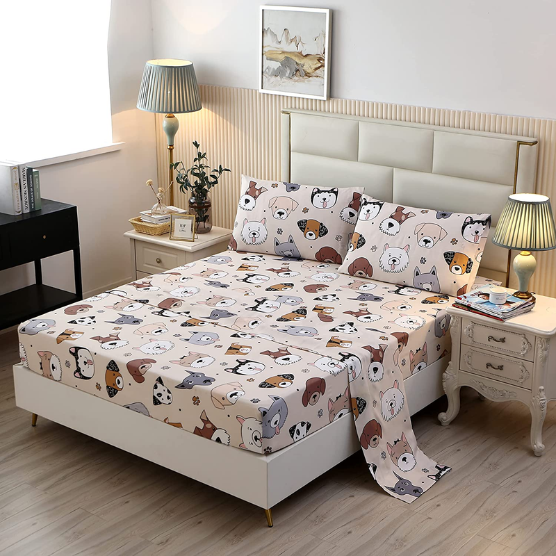 Sheets Queen Size Puppy Pattern Bedding Sheet Set Pillowcases Kids