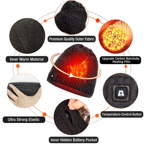 DUKUSEEK Heated Hat Electric Winter Heated Beanie Hat,Rechargeable Battery 2023