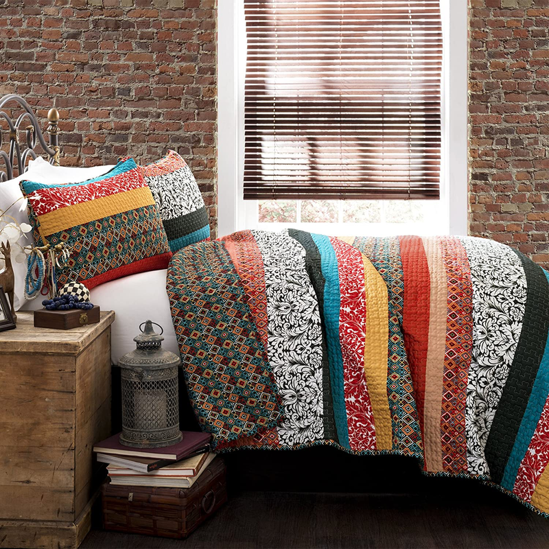 Boho Stripe Reversible Cotton Quilt 3-Piece Set, Full/ Queen