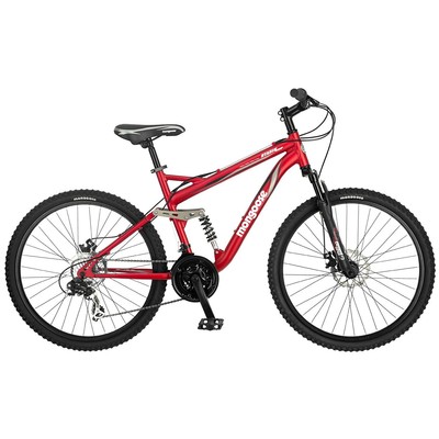 Mongoose Stasis Comp 18 Inch Full Suspension Aluminum Frame Mountain Bike, Red