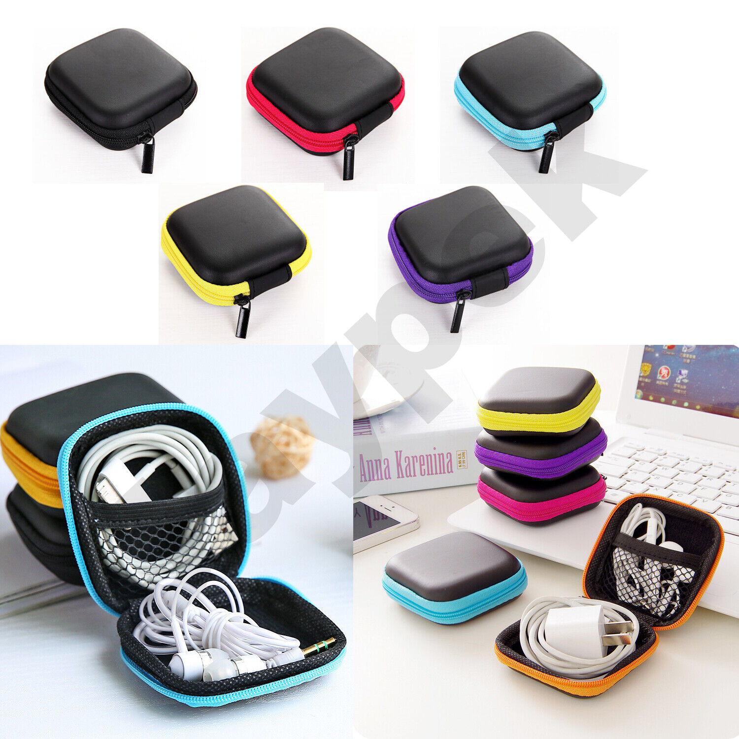 Earphone Accessories Square Case Zip Storage Bag Case Headphone Earbuds SD Card
