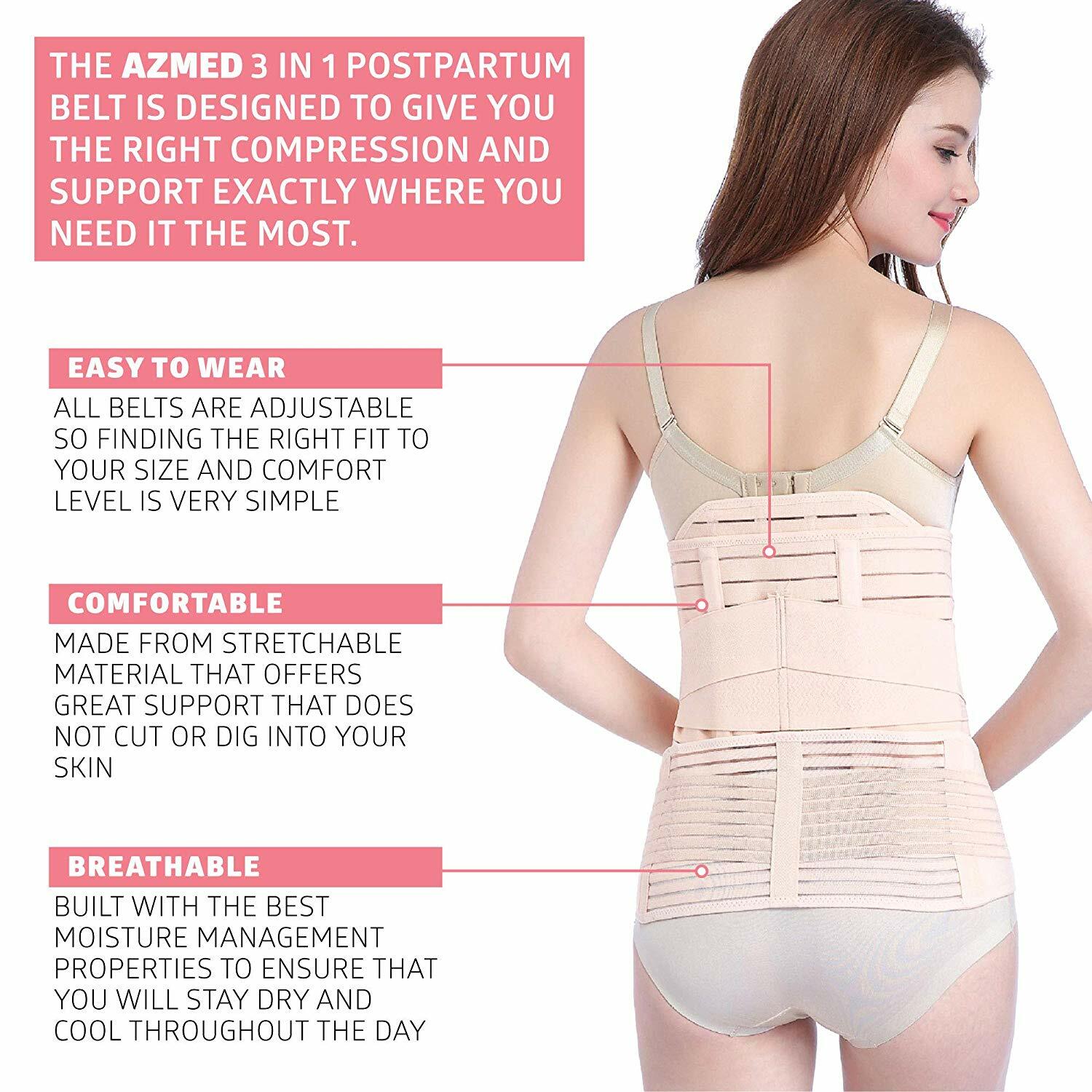 AZMED 3 in 1 Postpartum Belly Wrap Girdles for Women, One-Size, Beige
