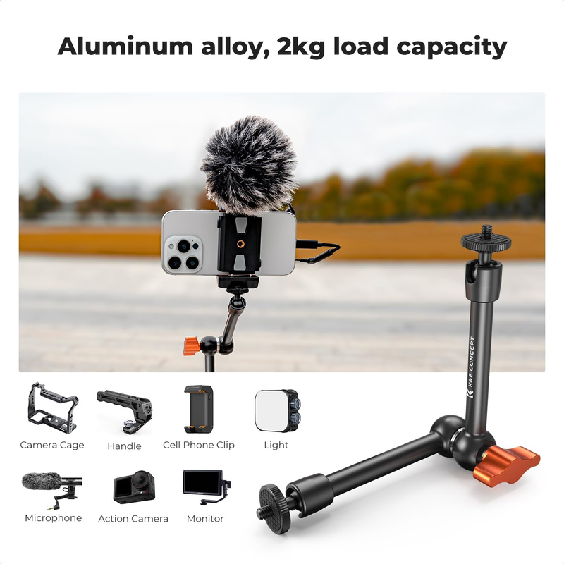 9.8" Magic Arm with Super Clamp, Camera Clamp with 1/4" 3/8" Thread Screw, Artic