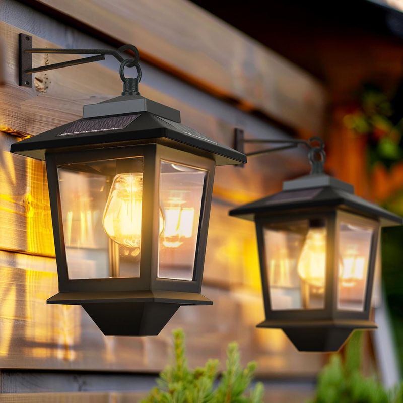 2 Pack Solar Wall Lanterns with Replaceable Bulb,Outdoor Han