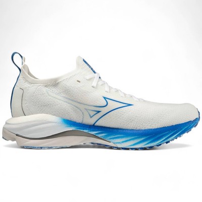 Pre-owned Mizuno Men's Wave Neo Wind Running Shoes In Undyed White/peace Blue - Size 11