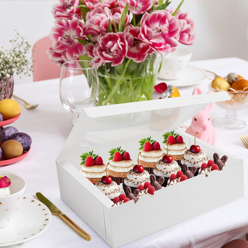 6 Sets x 12 Count Cupcake Boxes Containers with Window, 12.8 x 10 x 3.5 Inch Cup