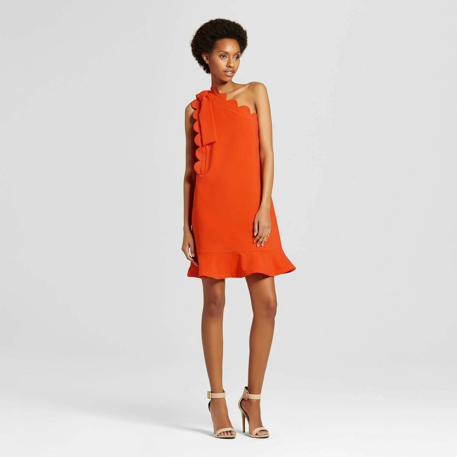 VICTORIA BECKHAM TARGET ORANGE SCALLOP ONE SHOULDER DRESS XL VICTORIA BECKHAM TARGET ORANGE SCALLOP ONE SHOULDER DRESS XL