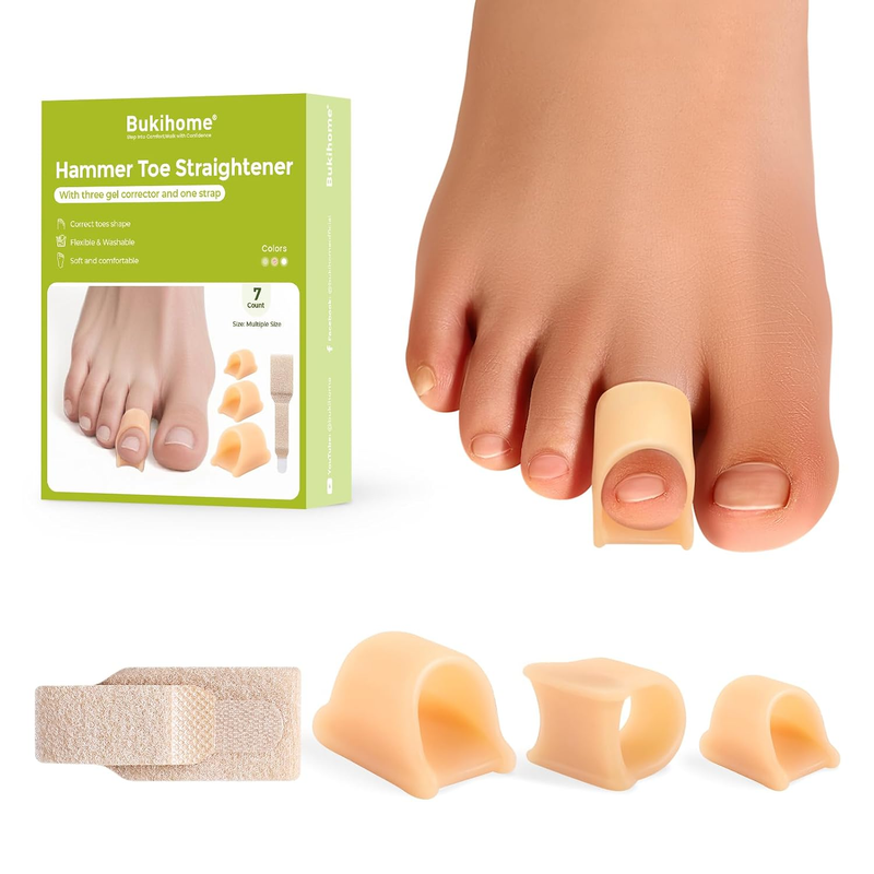 Bukihome Hammertoe Corrector - 6 Count Gel Toe Straighteners and 1 Count Broken