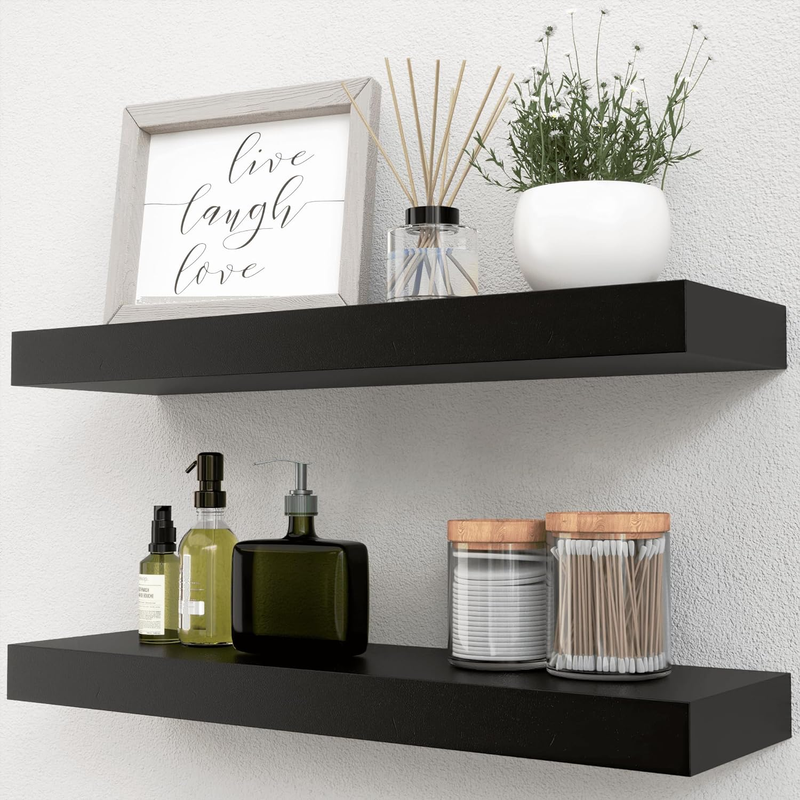 Black Floating Shelves Set of 2, Wall Mounted Small Shelves 