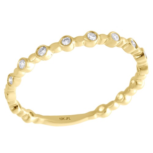 Pre-owned Jfl Diamonds & Timepieces 10k Yellow Gold Bezel Set Diamond Stackable Right Hand Promise Ring 1/10 Ct. In White