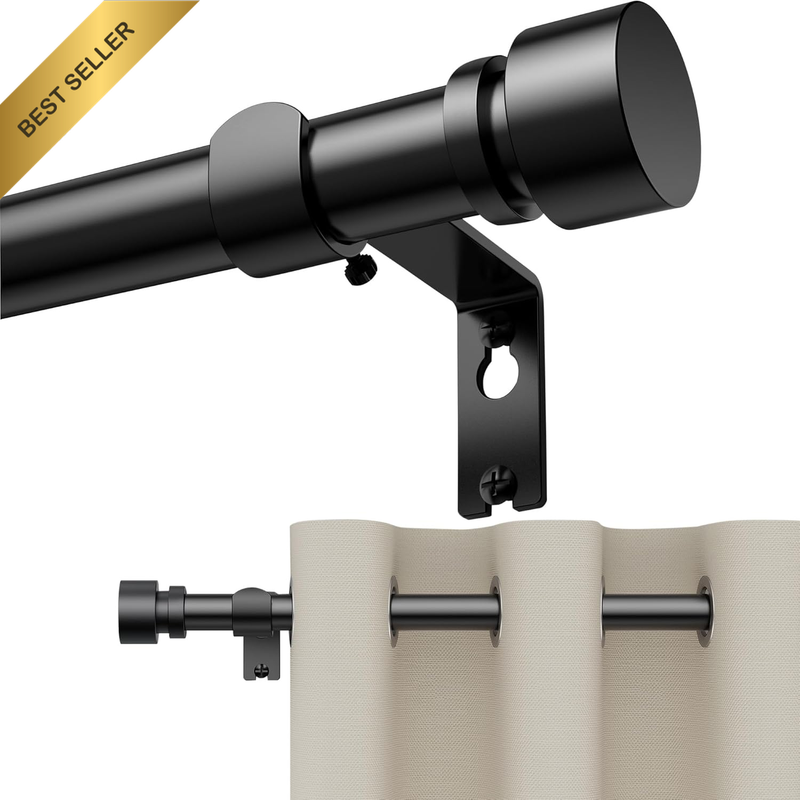 Curtain Rod 406-429cm Adjustable Length Heavy Duty Decorative Finials Black