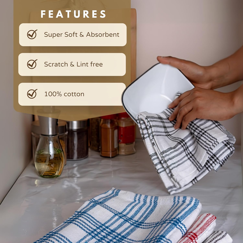 100% Natural Cotton Kitchen Towels - Pack of 4, 8 & 12, 50 X 70 Cm Dish Towels -