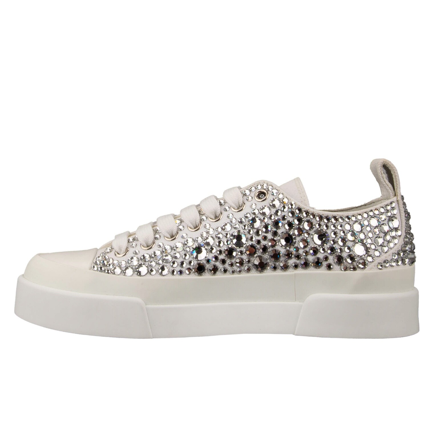 Pre-owned Dolce & Gabbana Portofino Crystal Dg Logo Sneaker Shoes White