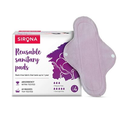Sirona Reusable Sanitary Pads for Women   (3 Regular Pads + 1 Overnight Pad) | R