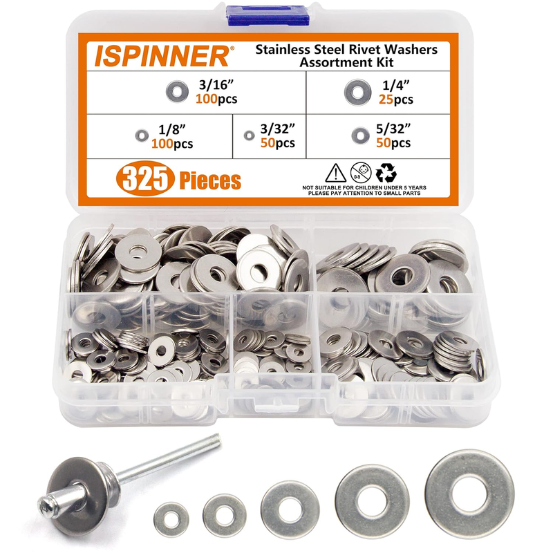 325Pcs Backup Rivet Washers Assortment Kit, Stainless Steel Washers for Blind Po