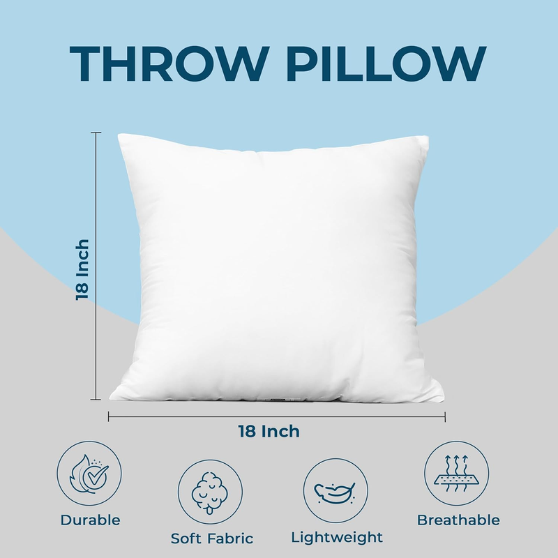 Throw Pillows (Set of 4, White), 18 x 18 Inches Pillows for Sofa, Bed and Couch