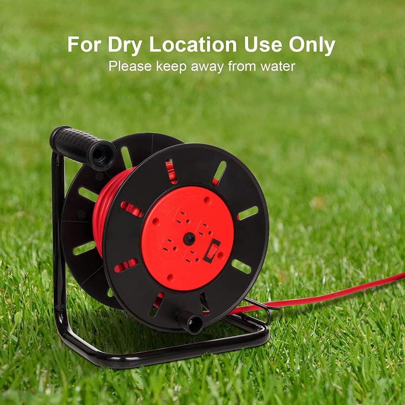 Electric Cord Reel, Holds 100 Ft 16/3, 14/3 or 75Ft 12/3 Gauge Extension Cord, 1