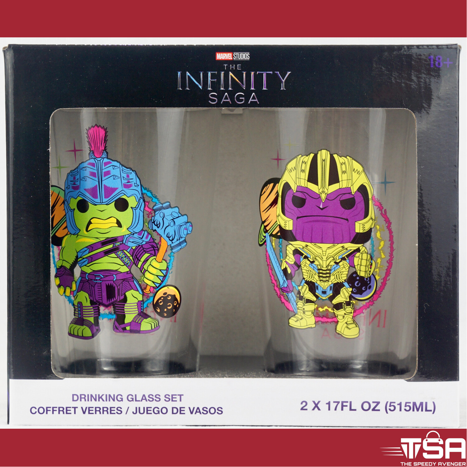 Funko Marvel Infinity Saga - 2pk Blacklight Neon Pint Glass Set Thanos Hulk