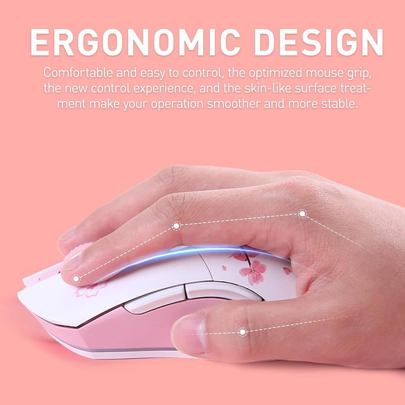 Sakura Pink Wireless Gaming Mouse with Charging Dock Rechargeable RGB,1...