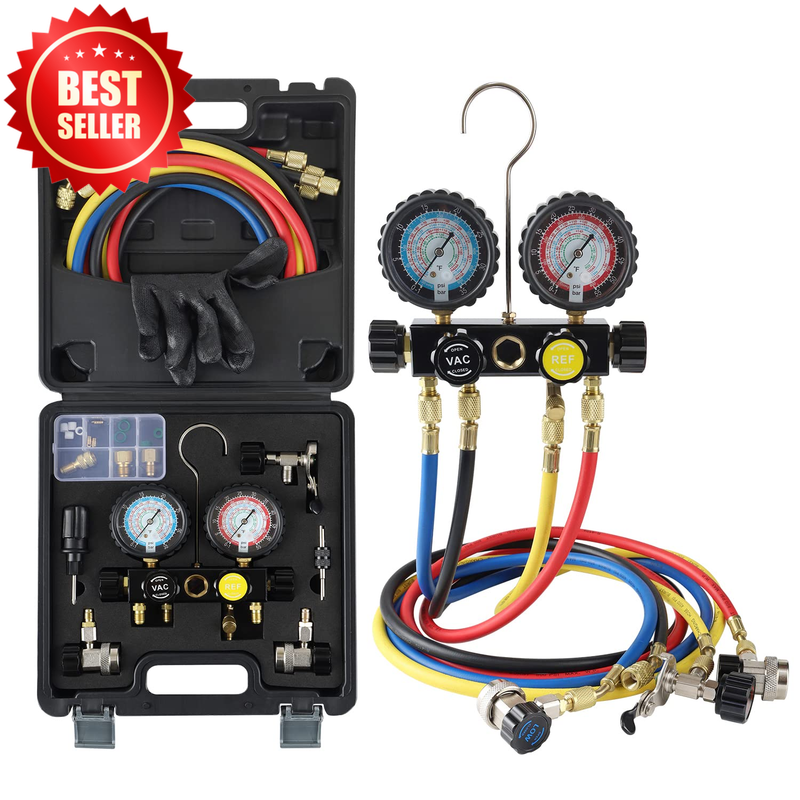 HVAC AC Manifold Gauge Set w/ Hoses R134A R410A R404A R22 Refrigerant US
