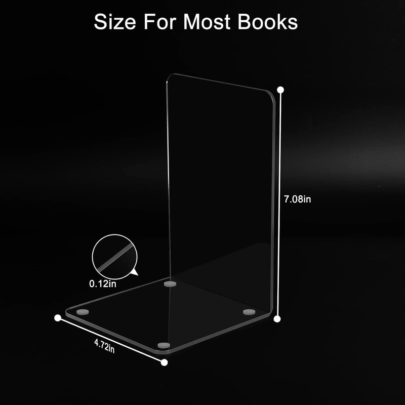 8PCS Clear Acrylic Bookends with Non-Slip Stickers, Plastic Bookends for Bedroom