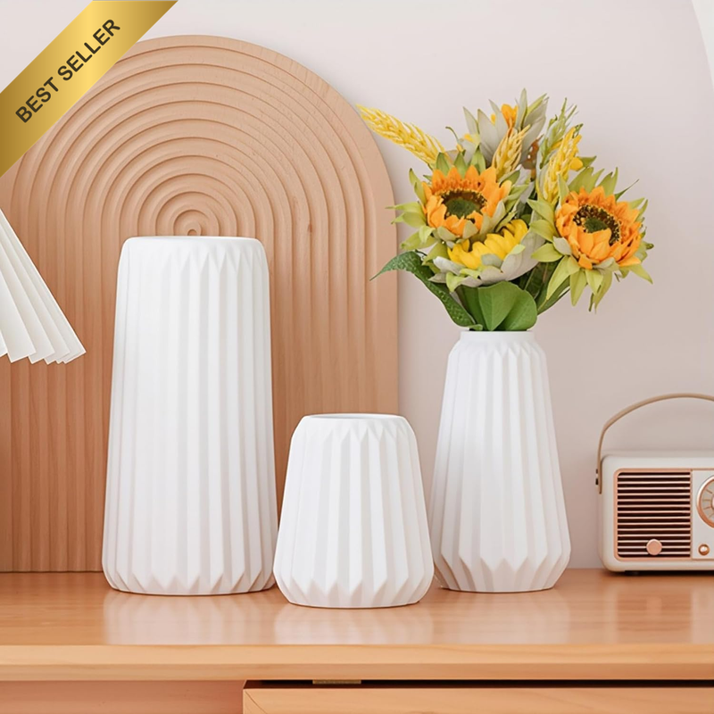 Ceramic Vases Set of 3, White Flower Vases for Home Decor, Modern Boho Farmhouse