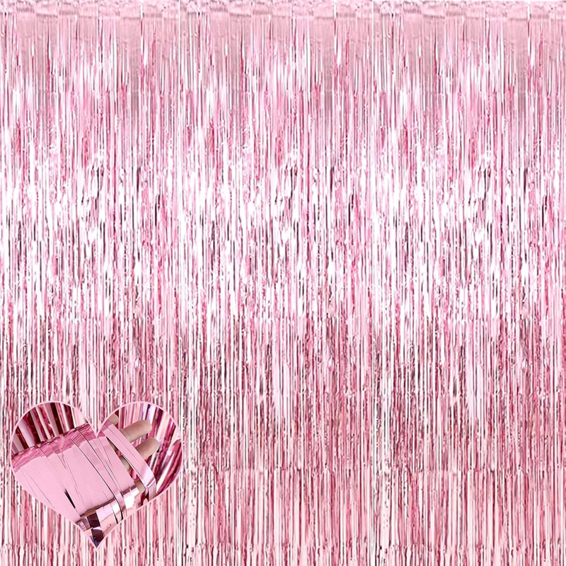 4 Pack Pink Foil Fringe Curtain Backdrop,1 * 2Meter Metallic Tinsel Foil Fringe