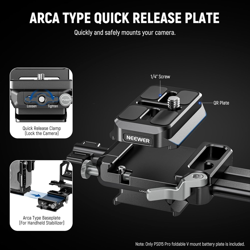 Foldable V Mount Battery Plate with Arca Type Quick Release Camera Baseplate, Li