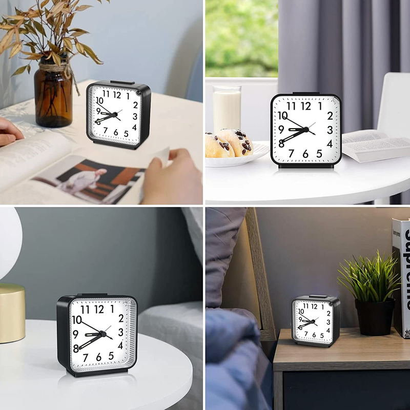 Analog Alarm Clock, Bedside Clocks Battery Powered, Silent Non Ticking Travel Cl