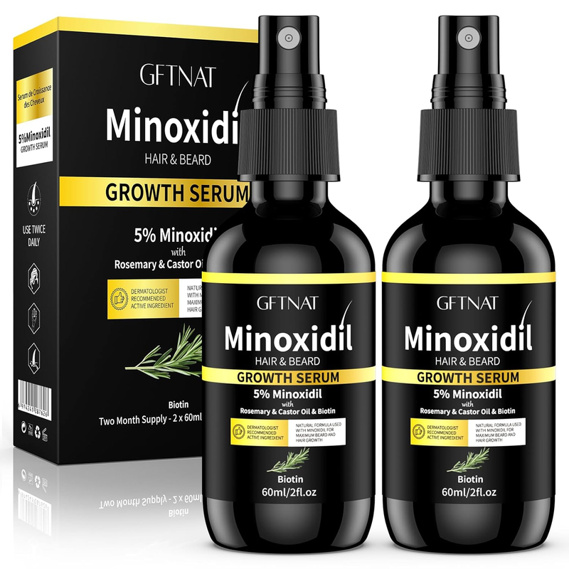 5% Minoxidil Spray for Men and Women Hair Loss Solution with Biotin and Rosemary Hair Growth Serum (Glass Bottle), Extra Strength 5 Percent Minoxidil for Thicker Fuller Hair Regrowth Treatments