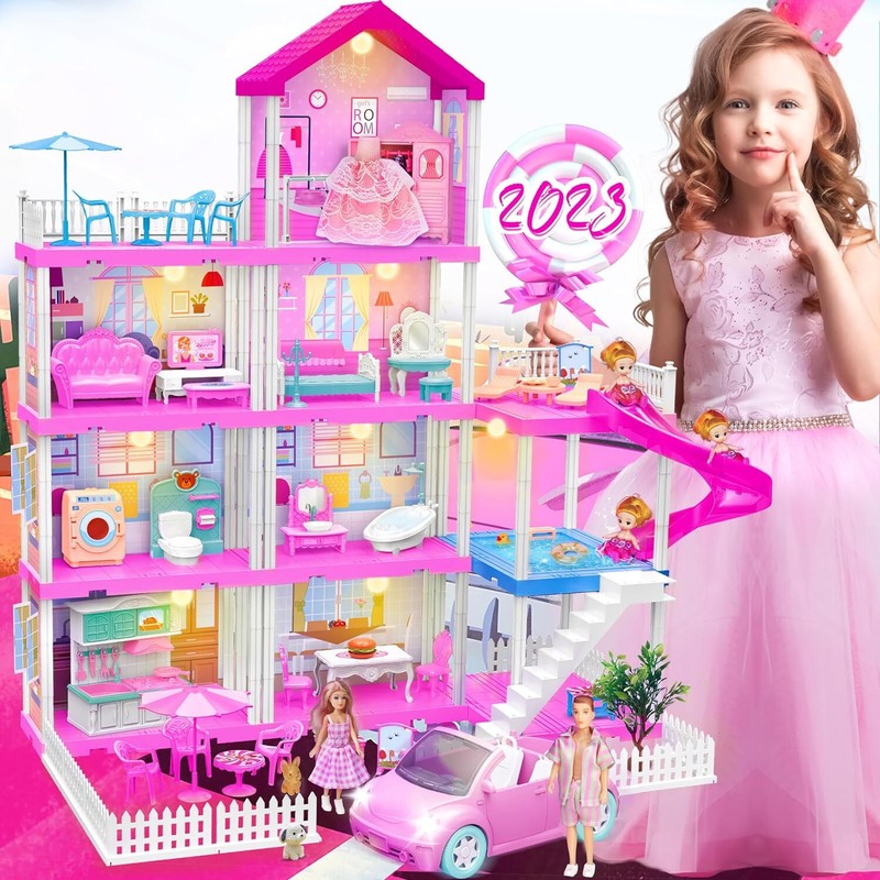 Doll Houses for Girls, House for Dream Doll Playset, 4-Story 11 Rooms & 3 Dolls
