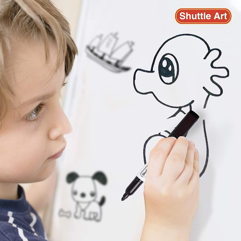 Dry Erase Markers, 15 Pack Black Magnetic Whiteboard Markers with Erase,Fine Poi