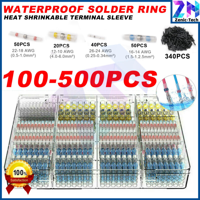 100-500Pcs IPX67 Solder Ring Heat Shrinkable Terminal Sleeve Butt Wire Connector
