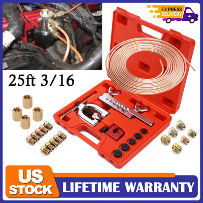 Brake Line Pipe Repair Kit 3/16 25ft Copper Pipe Flaring Tools 20 Nuts Fittings