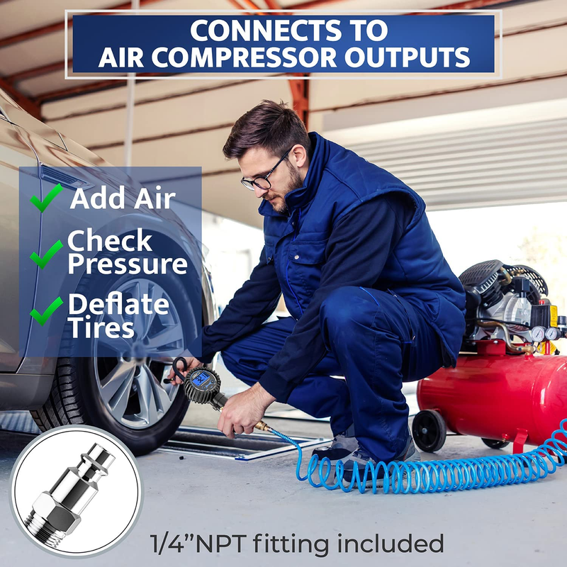 Digital Tire Inflator with Pressure Gauge Air Tester Check 200PSI with Air Chuck