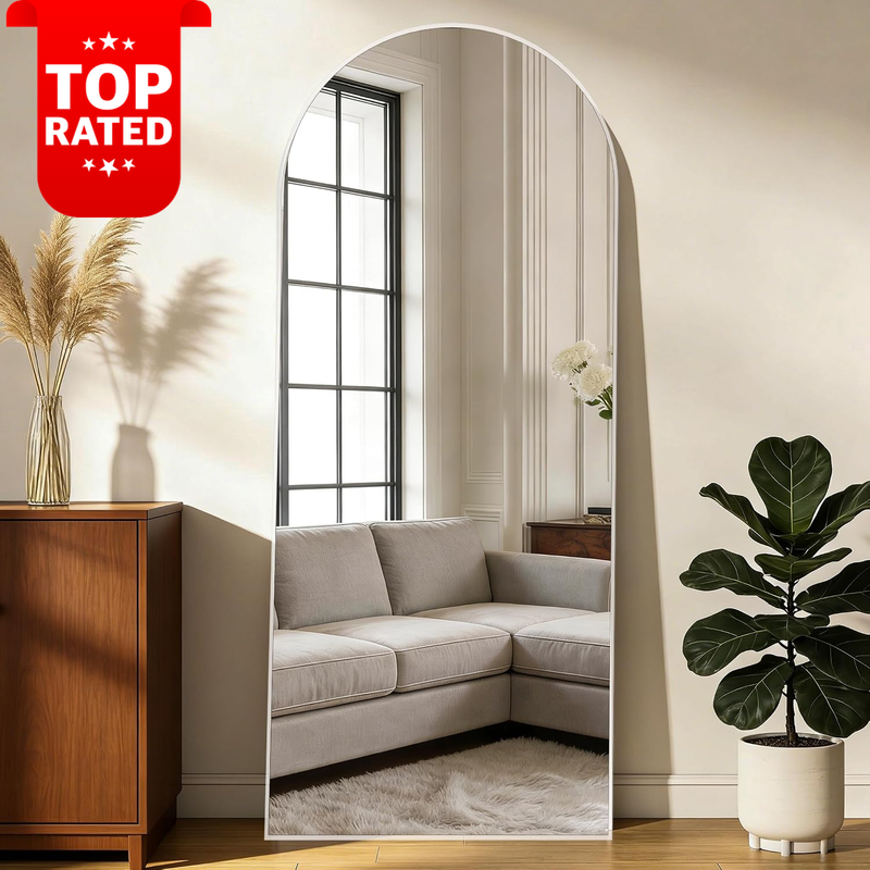 White Arched Floor Mirror 165x60cm Large Full Length Leaning or Wall Hanging