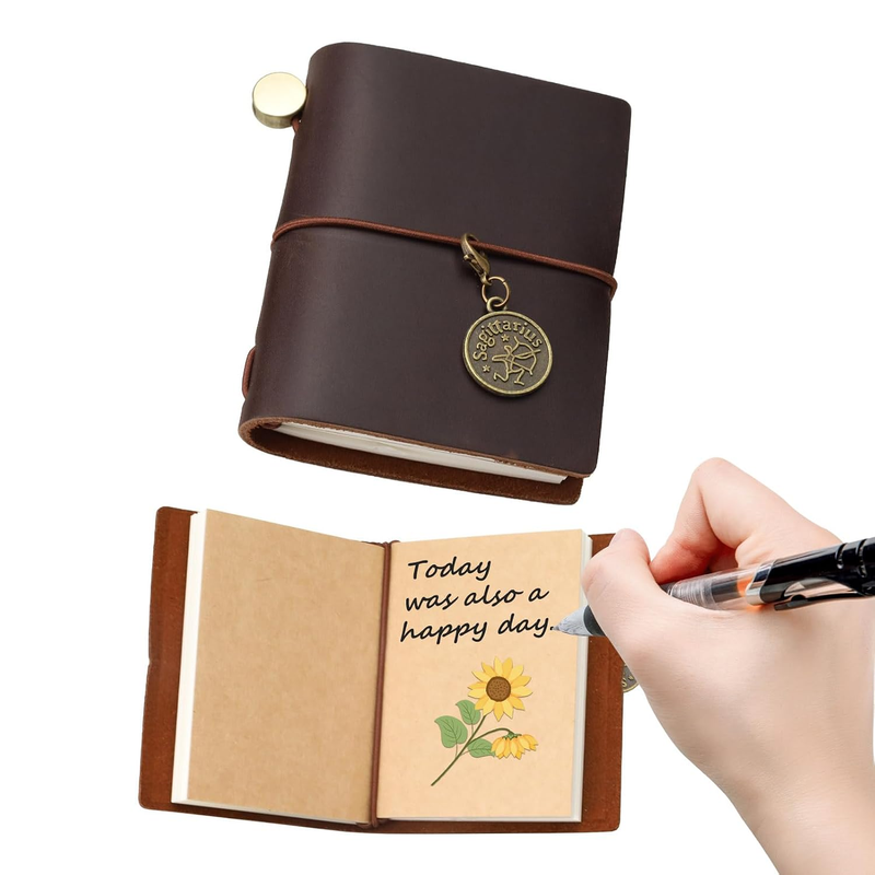 Small Pocket Leather Bound Journal Notepad, 2.6'' X 3.3''/6.8 X 8.5 CM Mini Refi