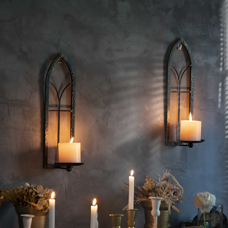 (set Of 2) Black Gold Rustic Wall-mount Metal Candle H