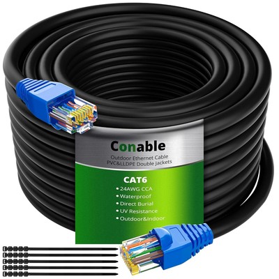 Cat6 Outdoor Ethernet Cable 25ft, Heavy Duty Double Jackets Internet Cord,