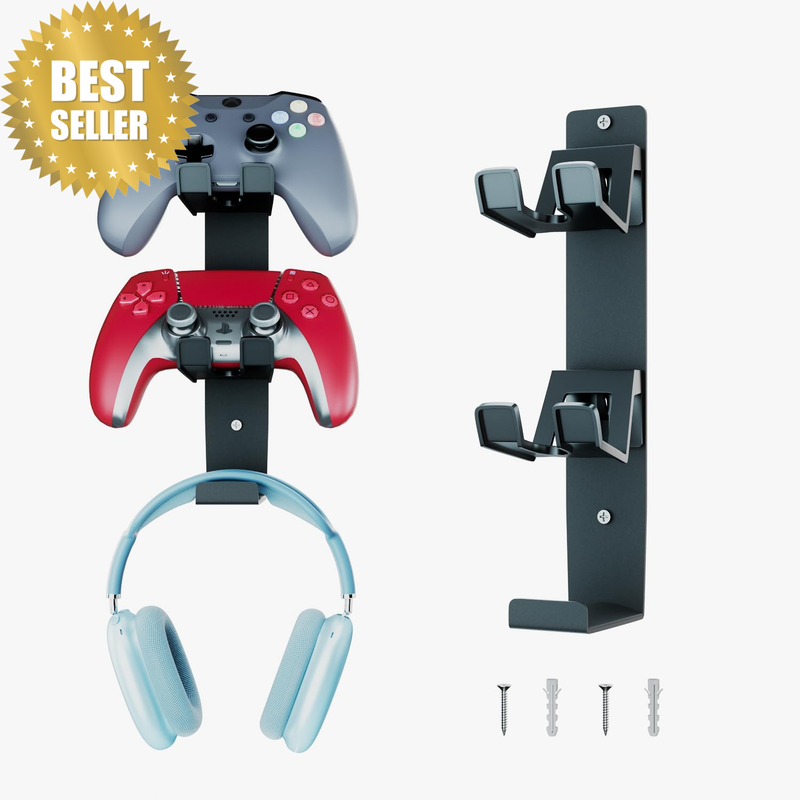 GM-G 3-In-1 Wall Mount Gaming Stand, Dual Controller Holder & Headphone Hanger,
