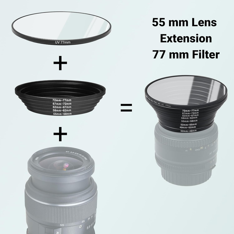 18-Piece Filter Ring Adapter Set - 9X Step-Up Rings and 9X Step-Down Rings for L
