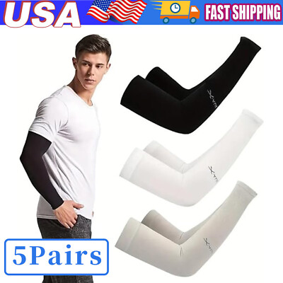 5 Pairs Cooling Arm Sleeves Cover UV Sun Protection Sports Outdoor For Men Women