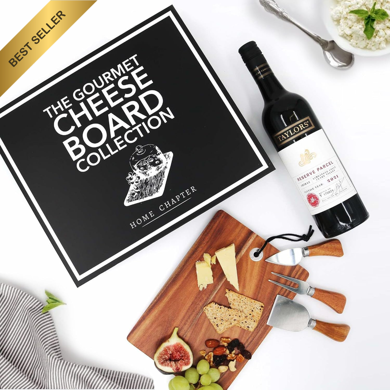 Cheese Board Gift Set in Book Box, 4 Piece Acacia Wood Cheese Board and Knife Se