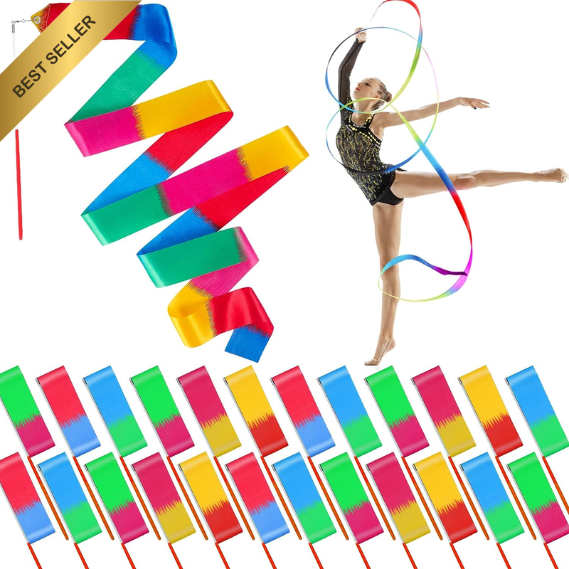 24 Pcs Dance Ribbon for Kids Party Bag Fillers, Gymnastics Ribbon Rainbow Stream