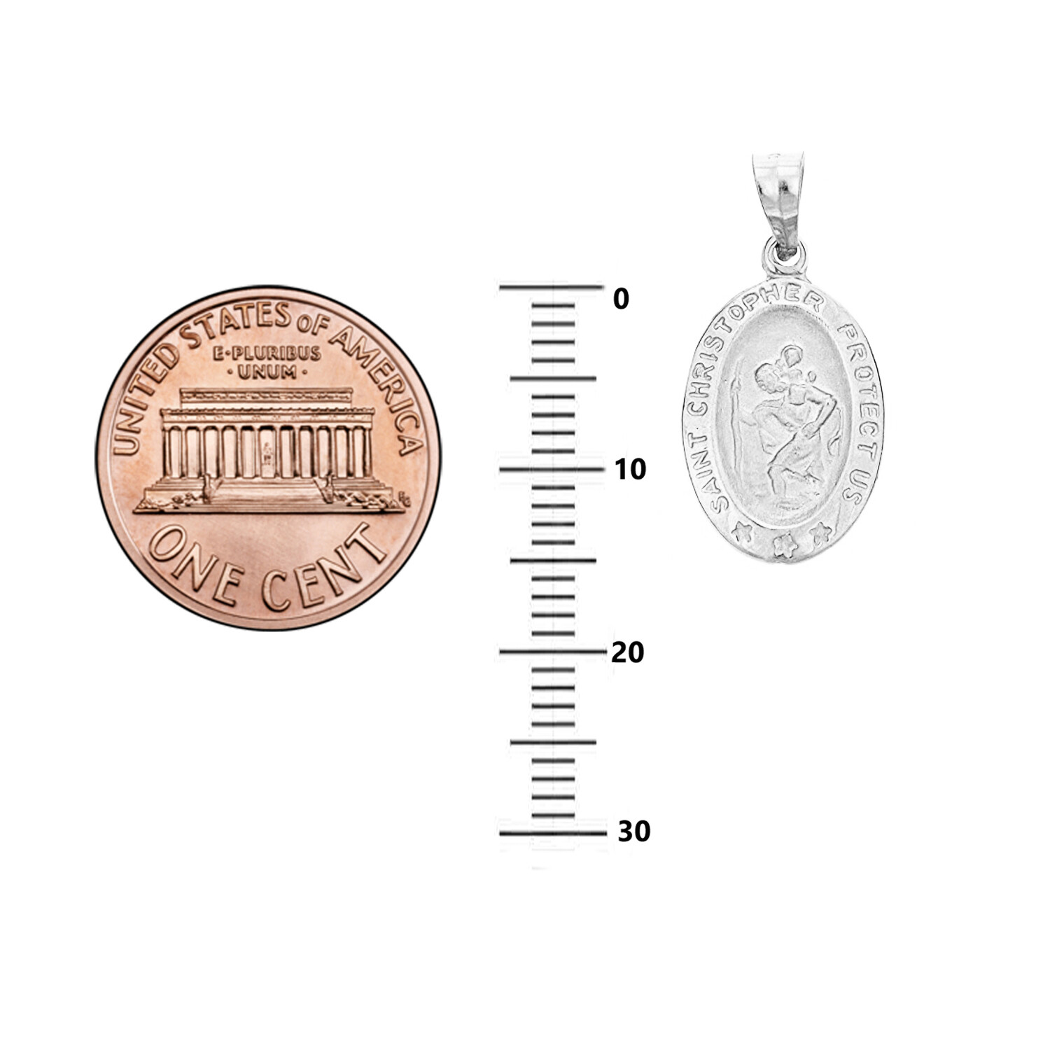 Pre-owned Rita Stephens 14k Real White Gold Oval St Saint Christopher Medal Charm Pendant Necklace 18"